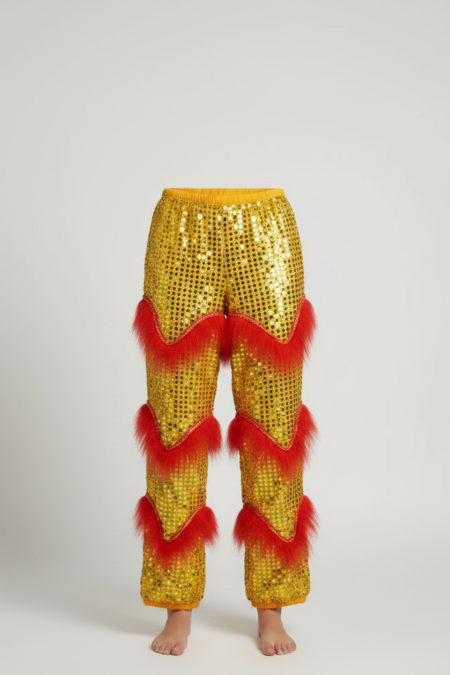 Pantalon Chinois Jaune Pailleté Ample Fourrure Fantaisie - Polyester - vue 3