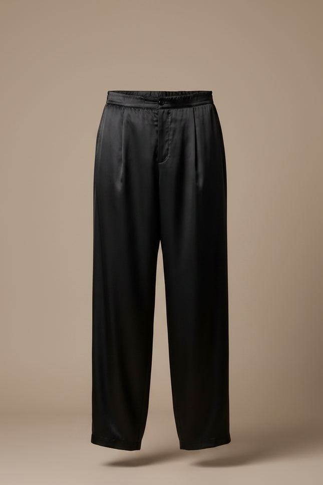 Pantalon Chinois Noir Satiné Ample Fluide Homme - vue 3