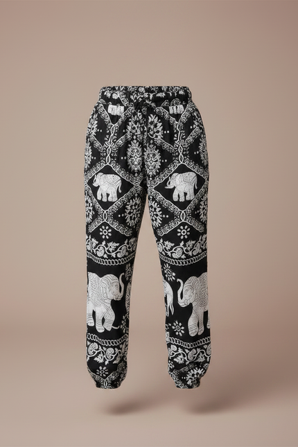 Pantalon Chinois Noir Blanc Ample Imprimé Éléphants Garçon - Viscose - vue 3