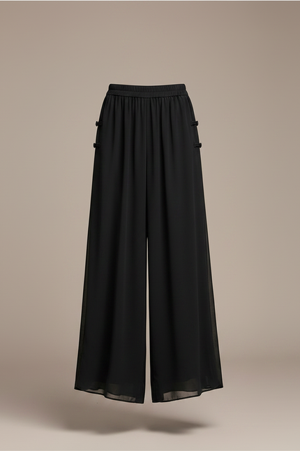 Pantalon Chinois Noir Fluide Ample Élégant Femme - Soie - vue 3