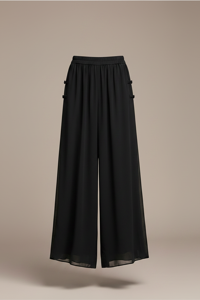Pantalon Chinois Noir Fluide Ample Élégant Femme - Soie - vue 3