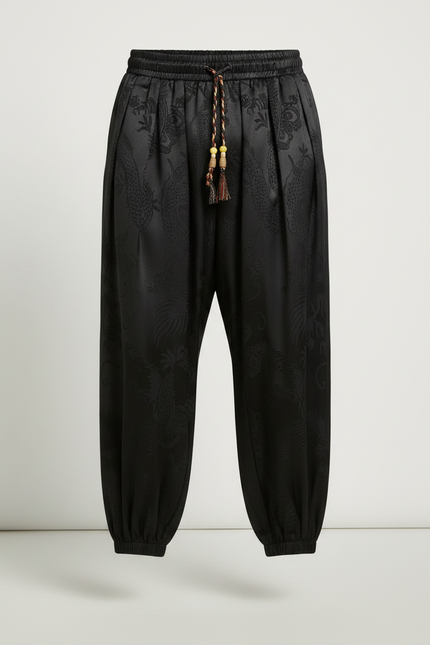 Pantalon Chinois Noir Satiné Ample Dragon Homme - vue 3