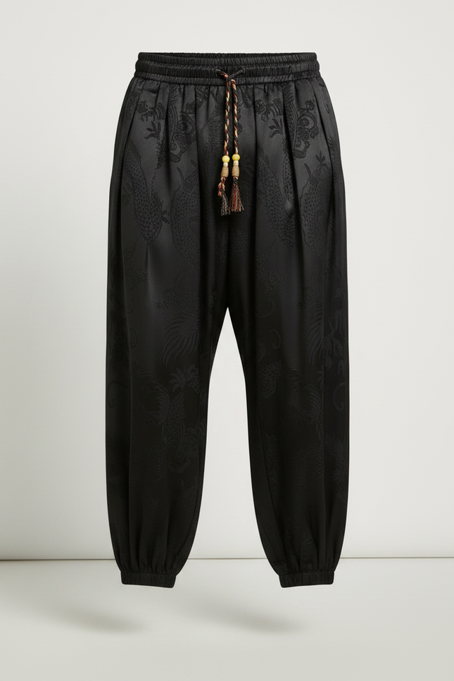 Pantalon Chinois Noir Satiné Ample Dragon Homme - vue 3