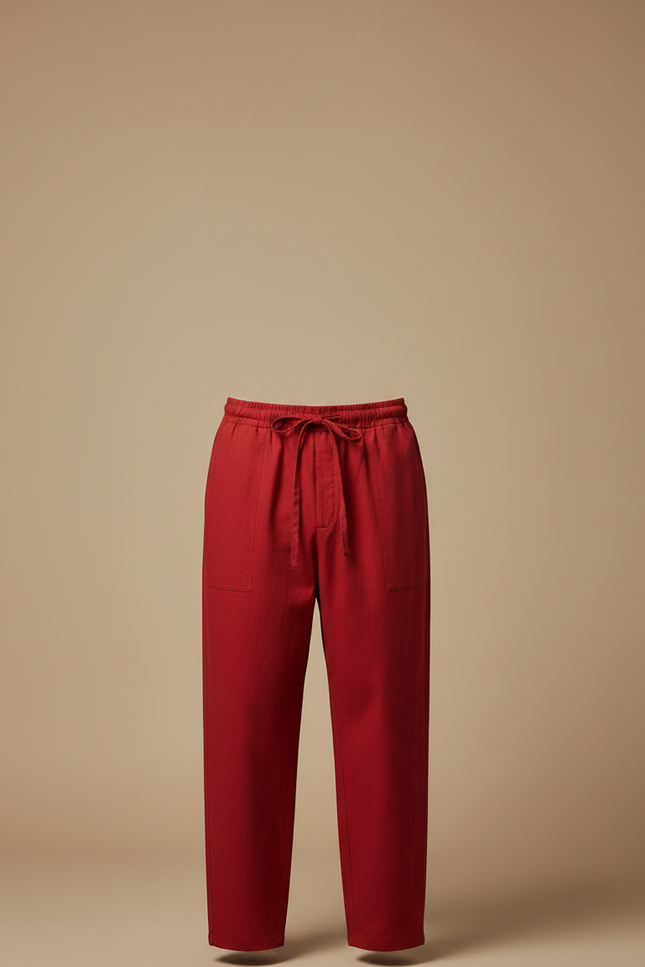 Pantalon Chinois Rouge Coton Ample Décontracté Homme - vue 3