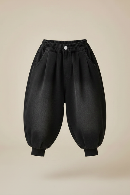 Pantalon Chinois Hiver Denim Noir Ample Enfant - Jean - vue 3