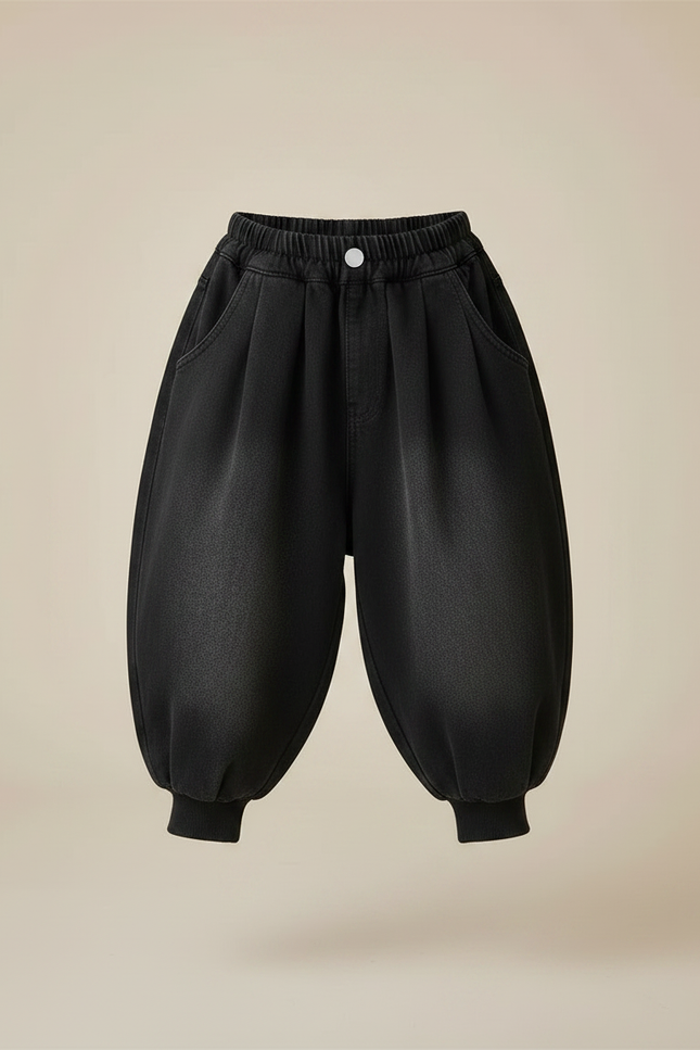 Pantalon Chinois Hiver Denim Noir Ample Enfant - Jean - vue 3
