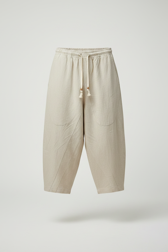 Pantalon Chinois Lin Ample Cordon Beige Décontracté - vue 3