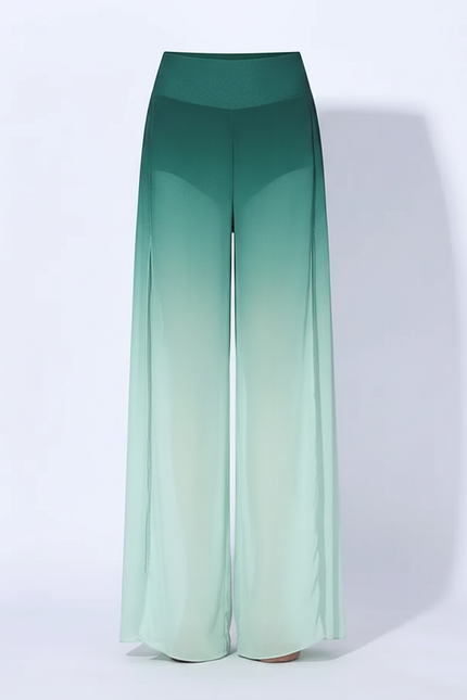 Pantalon Chinois Vert Dégradé Fluide Ample Fendu - Polyester - vue 2