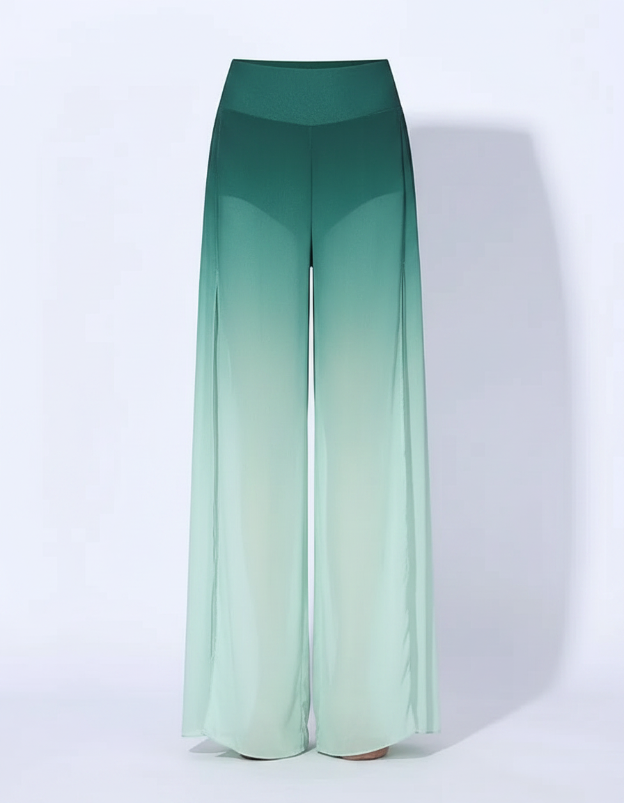 Pantalon Chinois Vert Dégradé Fluide Ample Fendu - Polyester - vue 2