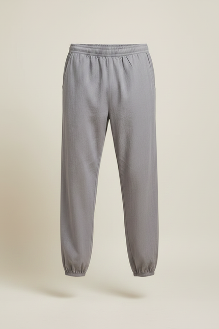 Pantalon Chinois Gris Ample Coton Élastique Décontracté - vue 3