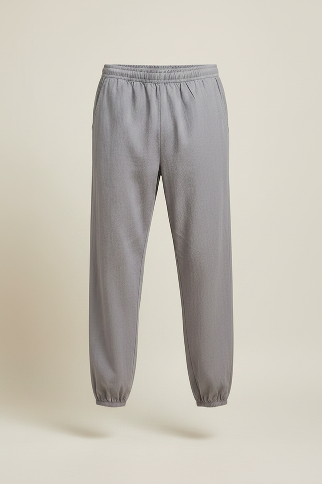 Pantalon Chinois Gris Ample Coton Élastique Décontracté - vue 3