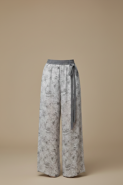Pantalon Chinois Fluide Imprimé Taille Haute Décontracté Femme - Gris Viscose - vue 3