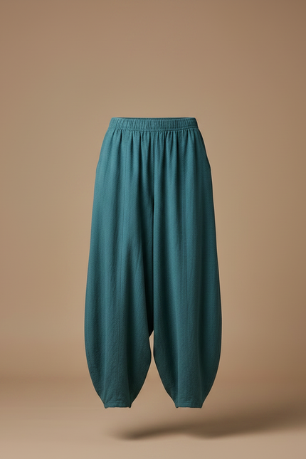 Pantalon Chinois Écru Lin Ample Décontracté Femme - Vert - vue 3
