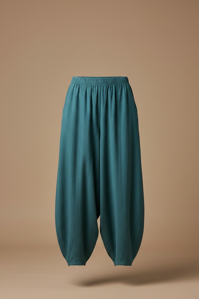 Pantalon Chinois Écru Lin Ample Décontracté Femme - Vert - vue 3
