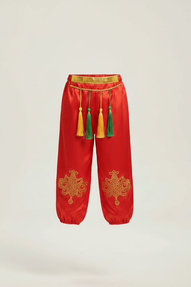 Pantalon Chinois Rouge Satiné Brodé Tassels Enfant - vue 3