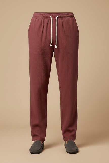 Pantalon Chinois Bordeaux Lin Ample Décontracté Homme - vue 3