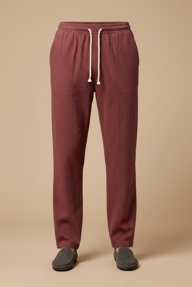 Pantalon Chinois Bordeaux Lin Ample Décontracté Homme - vue 3