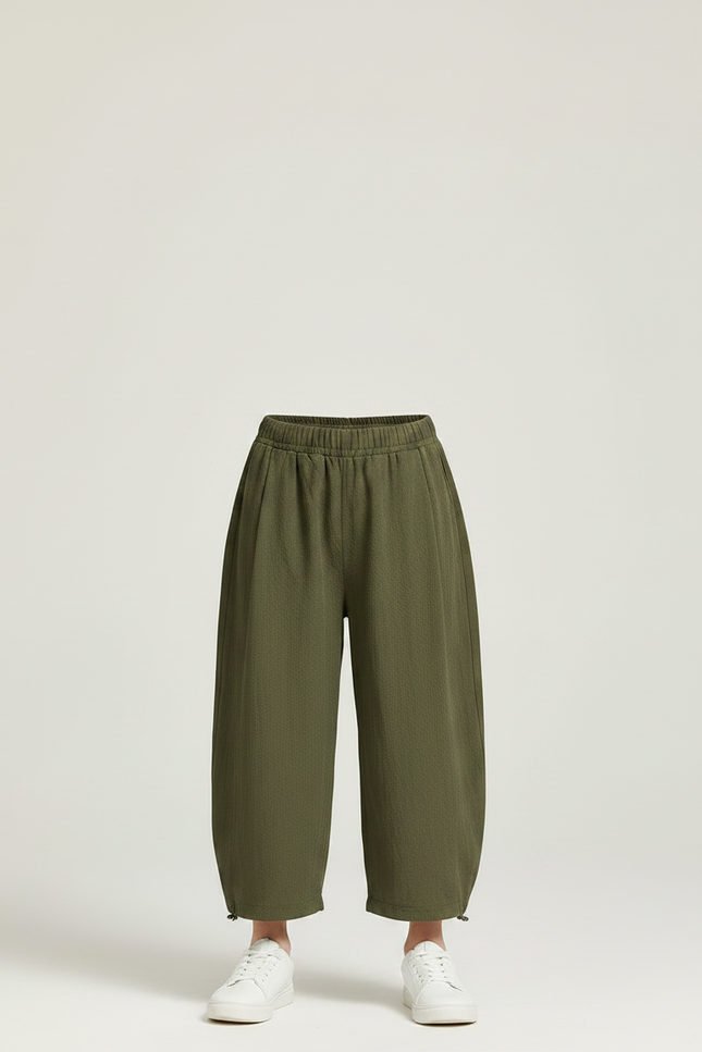 Pantalon Chinois Vert Ample Décontracté Enfant Léger - Kaki Lin - vue 3