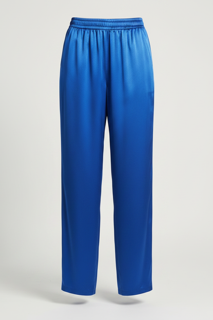 Pantalon Chinois Bleu Satin Fluide Ample Élégant - vue 3