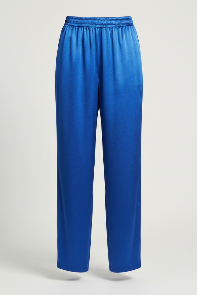 Pantalon Chinois Bleu Satin Fluide Ample Élégant - vue 3