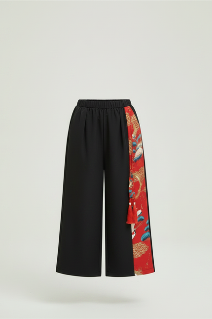 Pantalon Chinois Noir Ample Rouge Motif Traditionnel Fille - Polyester - vue 3