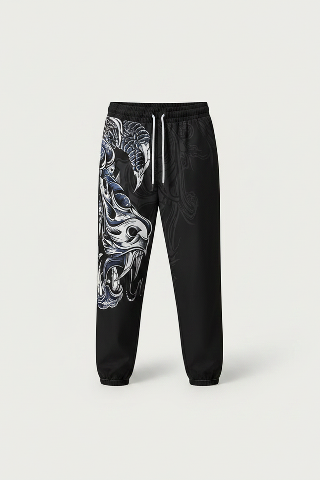 Pantalon Chinois Noir Streetwear Dragon Ample Garçon - Polyester - vue 3