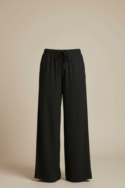 Pantalon Chinois Noir Ample Fluide Taille Haute - Viscose - vue 3