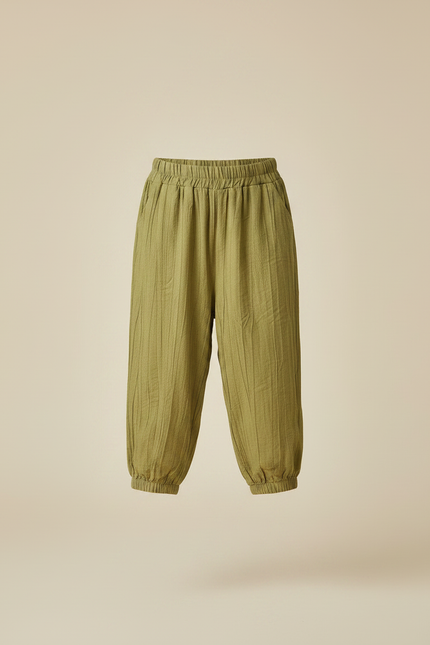 Pantalon Chinois Vert Ample Coton Enfant Fluide - Kaki Lin - vue 3
