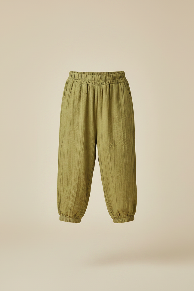 Pantalon Chinois Vert Ample Coton Enfant Fluide - Kaki Lin - vue 3