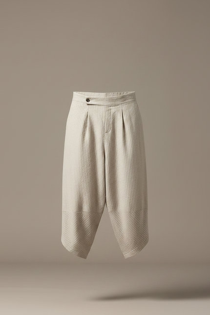 Pantalon Chinois Harem Beige Lin Ample Rayé Homme - vue 3