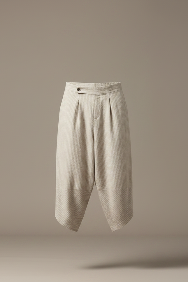 Pantalon Chinois Harem Beige Lin Ample Rayé Homme - vue 3