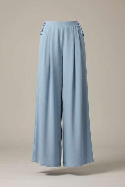 Pantalon Chinois Bleu Ciel Fluide Plissé Ample Femme - Viscose - vue 3