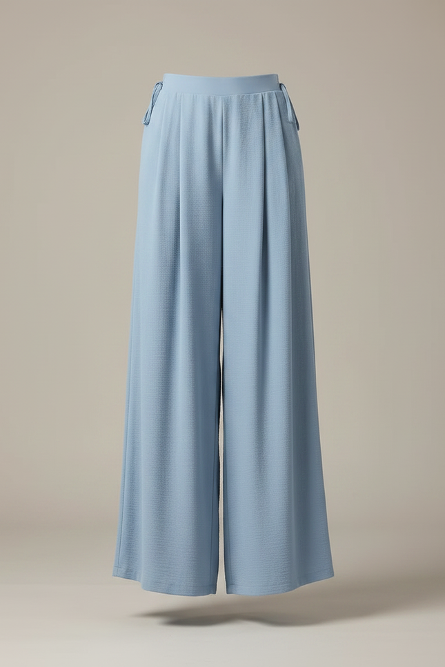 Pantalon Chinois Bleu Ciel Fluide Plissé Ample Femme - Viscose - vue 3