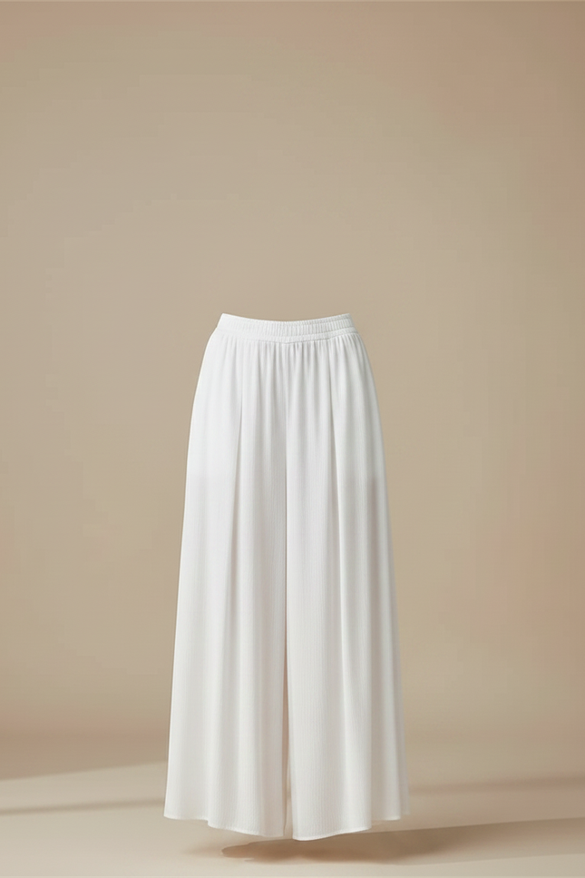 Pantalon Chinois Blanc Plissé Ample Fluide Élégant - Polyester - vue 3