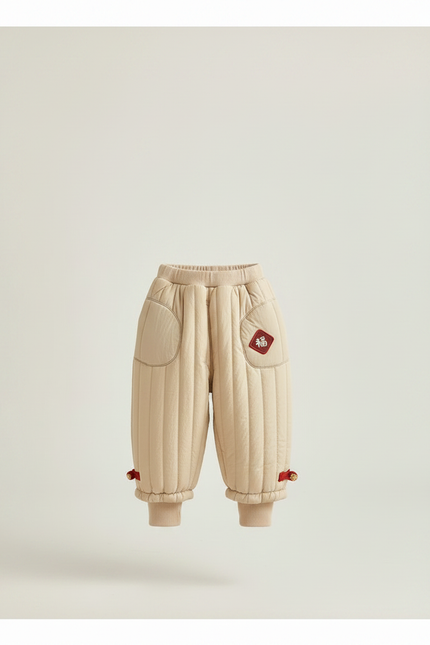 Pantalon Chinois Matelassé Beige Hiver Enfant Brodé - Polyester - vue 3