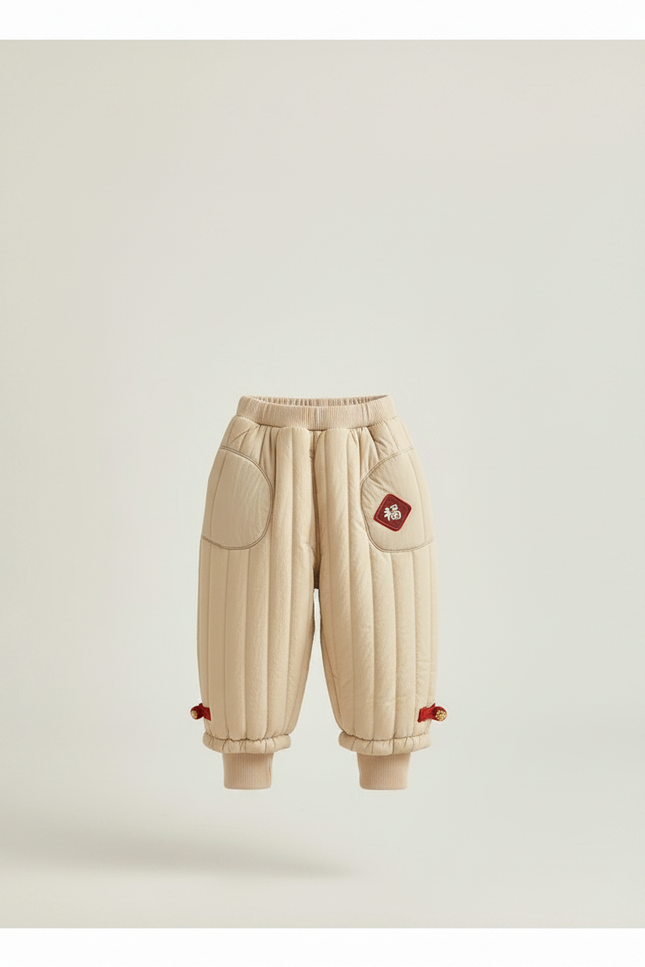 Pantalon Chinois Matelassé Beige Hiver Enfant Brodé - Polyester - vue 3