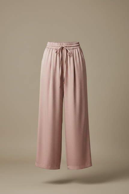 Pantalon Chinois Rose Satin Fluide Ample Élégant Femme - vue 3