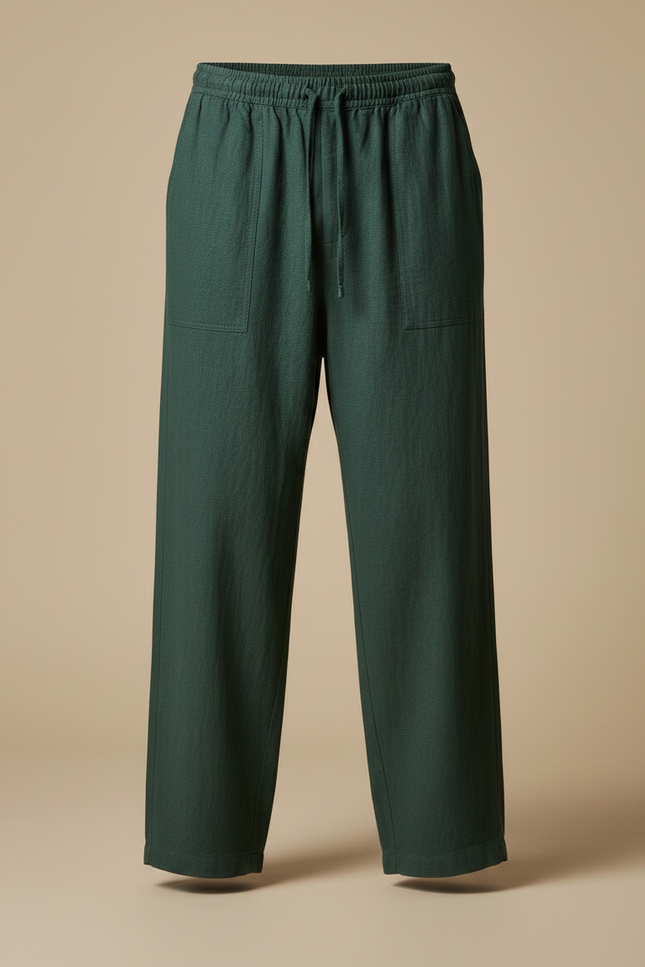 Pantalon Chinois Vert Ample Lin Unisexe Décontracté - vue 3