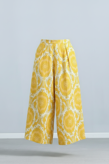Pantalon Chinois Jaune Ample Lin Imprimé Artistique Fluide - vue 3