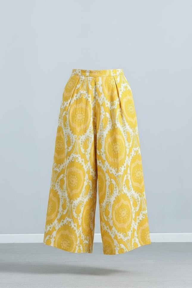 Pantalon Chinois Jaune Ample Lin Imprimé Artistique Fluide - vue 3