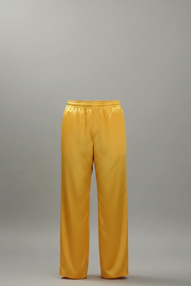 Pantalon Chinois Jaune Satiné Ample Élastiqué Fluide - vue 3