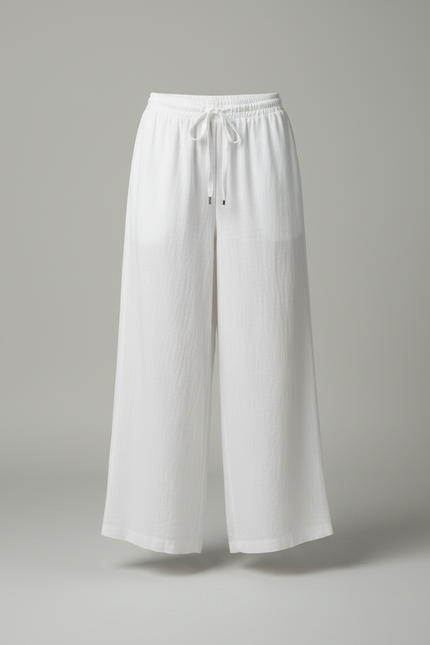 Pantalon Chinois Blanc Fluide Ample Coton Femme - Lin - vue 3