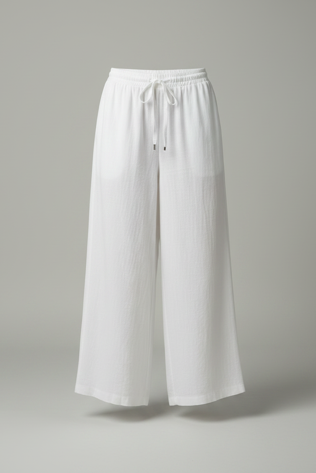 Pantalon Chinois Blanc Fluide Ample Coton Femme - Lin - vue 3
