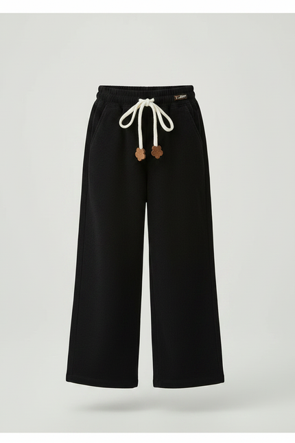 Pantalon Chinois Fille Noir Large - Cordé - vue 3