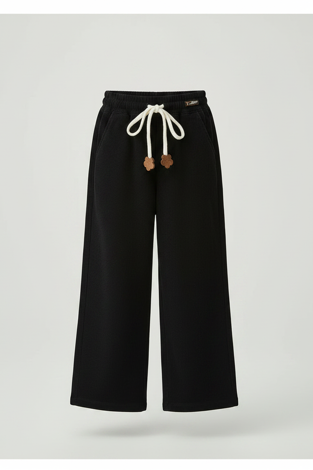 Pantalon Chinois Fille Noir Large - Cordé - vue 3
