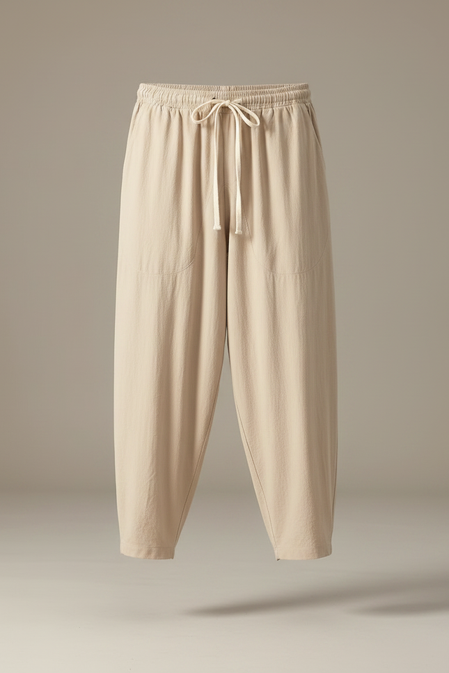 Pantalon Chinois Harem Lin Ample Décontracté Beige - vue 3