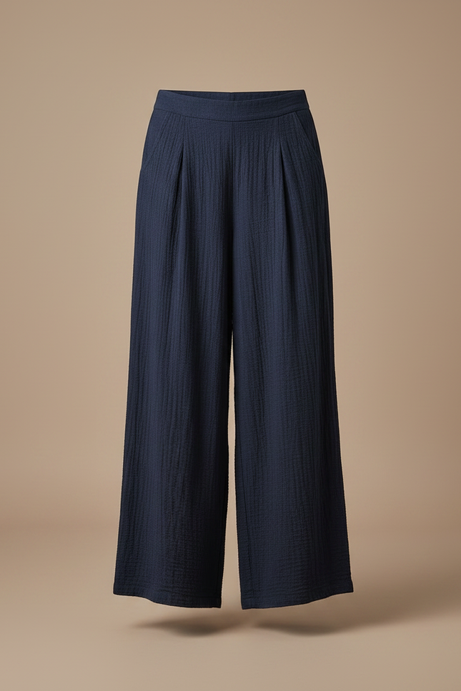 Pantalon Chinois Bleu Marine Plissé Ample Coton - vue 3