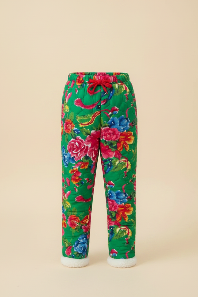 Pantalon Chinois Vert Floral Matelassé Enfant Doublé - Polyester - vue 3