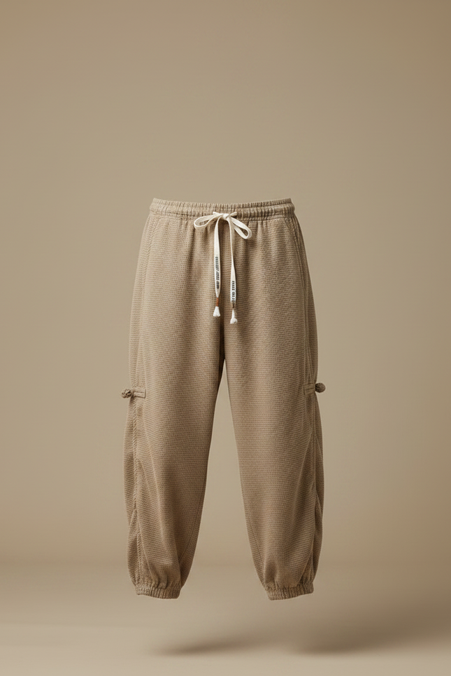 Pantalon Chinois Cargo Beige Côtelé Ample Décontracté Homme - Maille - vue 3