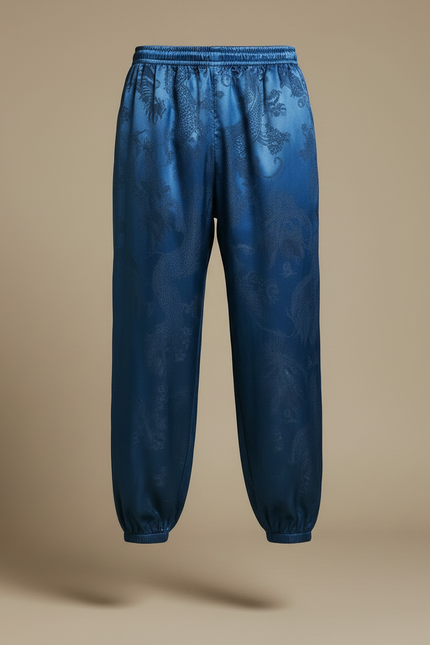 Pantalon Chinois Bleu Dragon Satin Ample Homme - vue 3